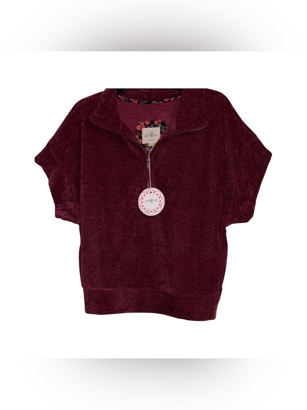Umgee Half-Zip Chenille Short Sleeve Sweater